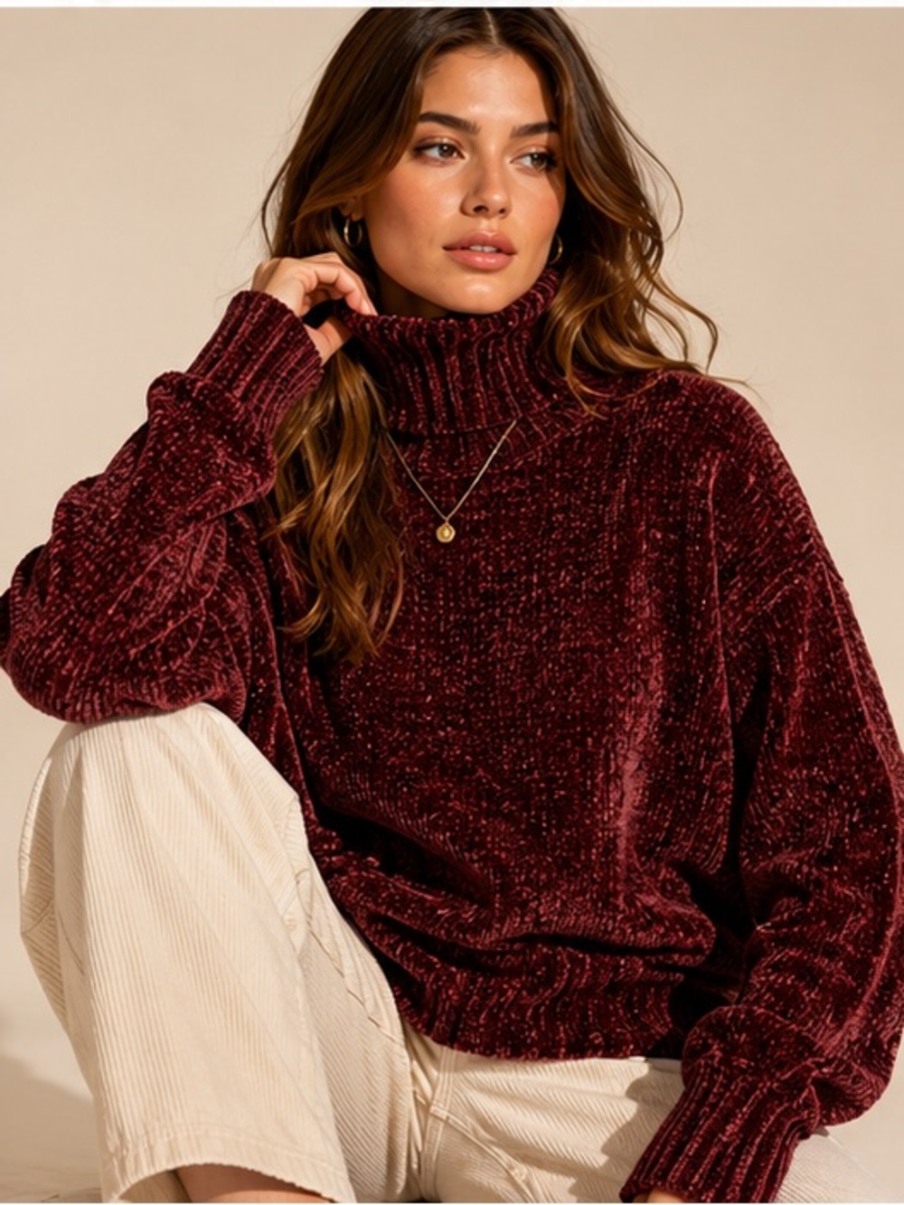 Palette Chenille Turtleneck Sweater Women's Large Plush Cozy Fall Winter